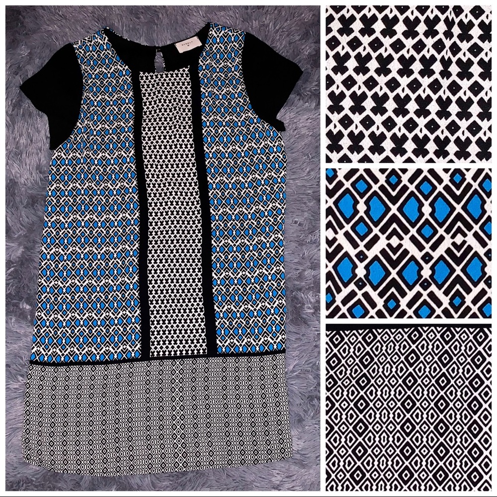 Anthropologie Everly Shift Dress Blue and Black S